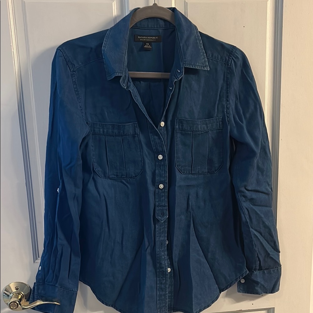 Banana Republic Indigo Button-Up Shirt. Soft denim